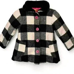 Penelope Mack Girls' Plaid Coat Multicolor Faux Fur Collar Size 4